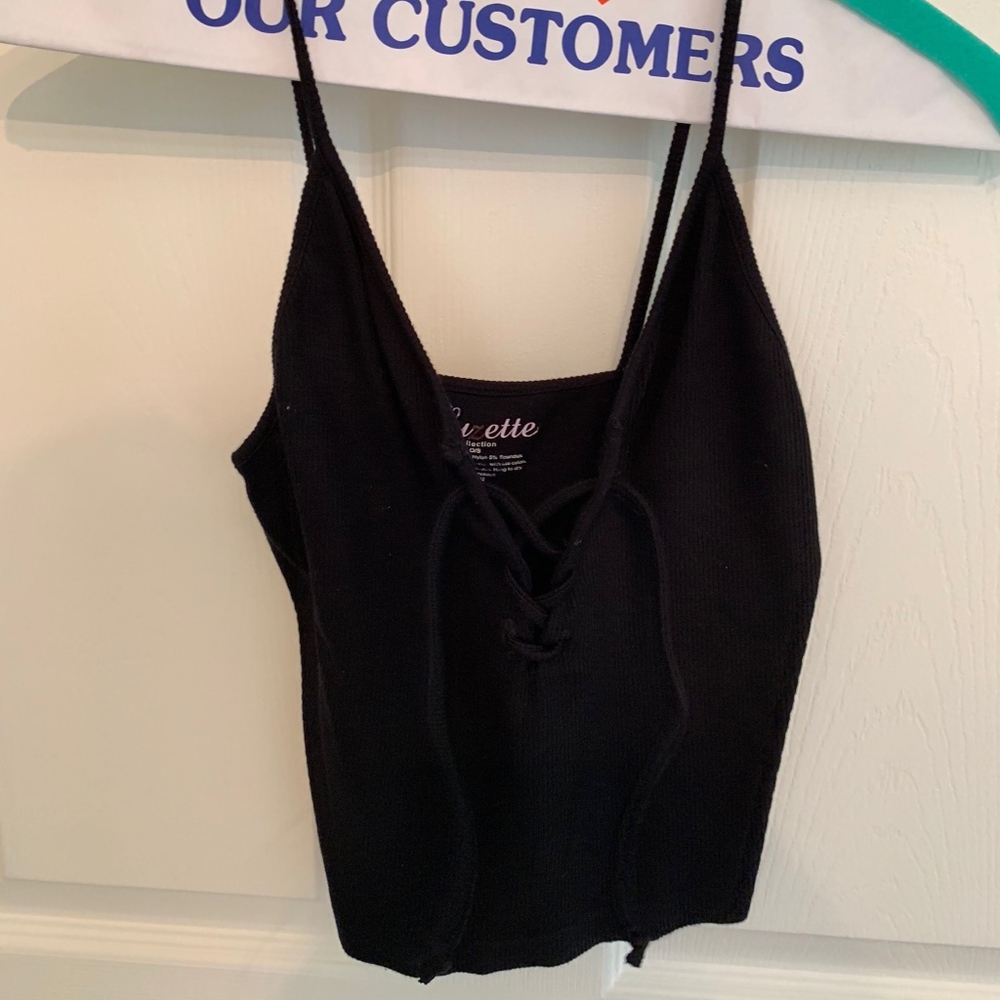 Black Cropped Tie up Tank